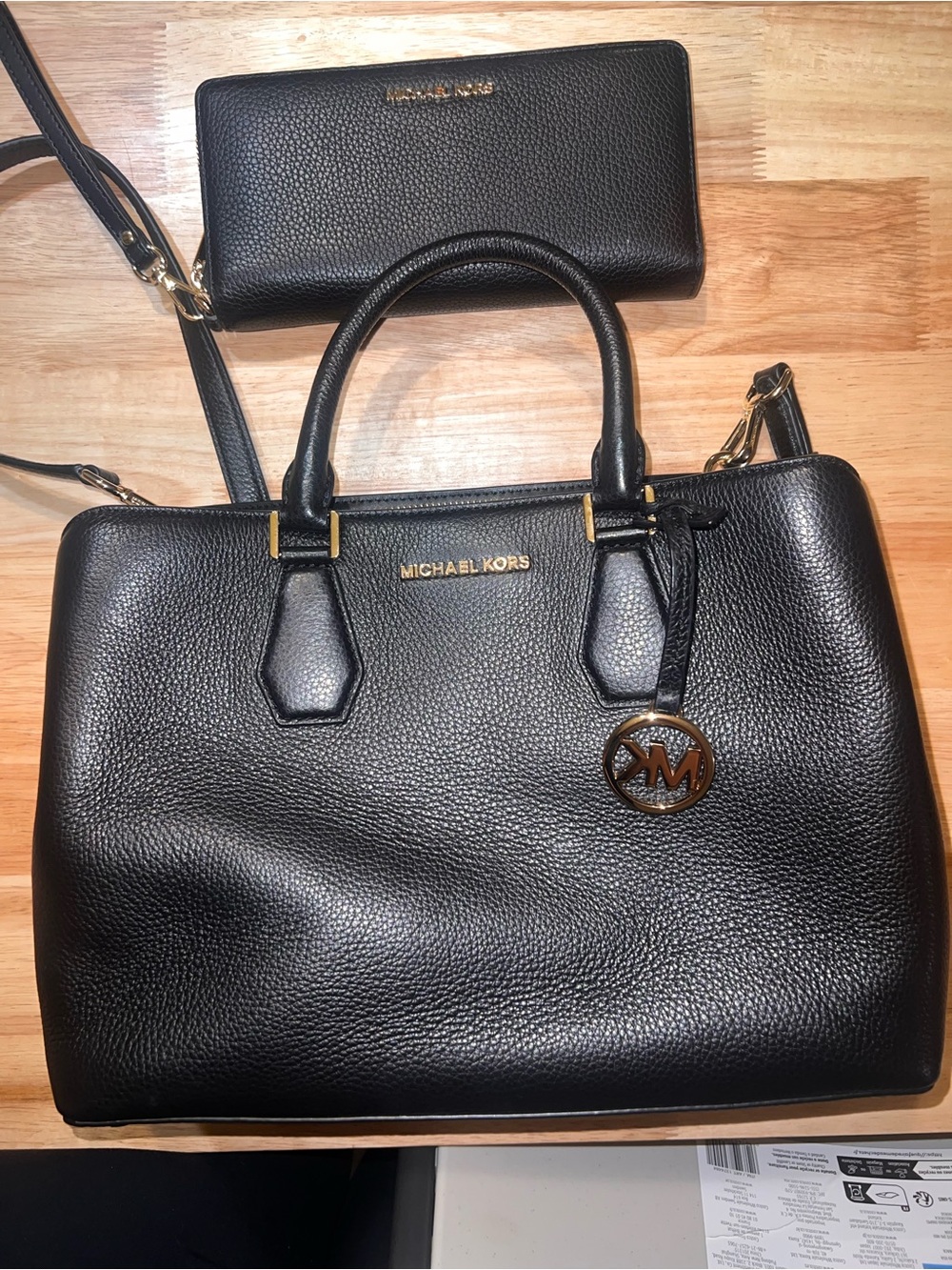 Michael Kors Black Pebbled Leather Satchel with Wallet